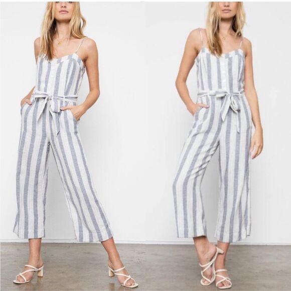 Rails Harper Jumpsuit Laguna Stripe Linen Blend Cropped Length Size Small - Picture 6 of 7